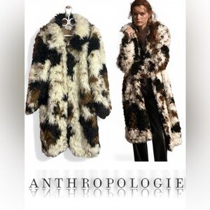 Anthropologie Faux Fur Coat in Black, Brown & Cream